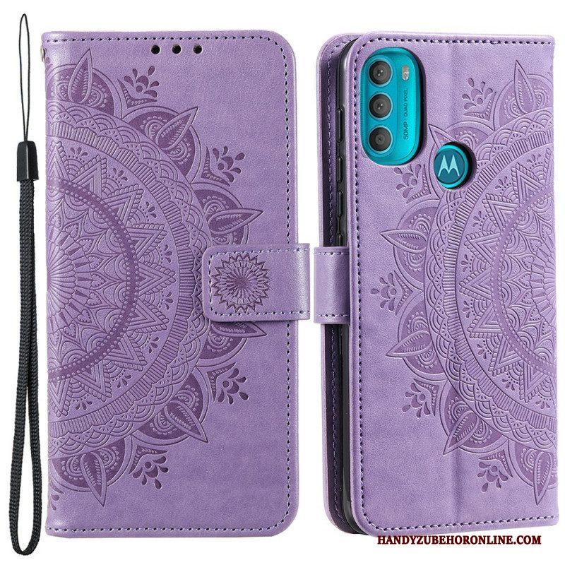 Leren Hoesje voor Moto G71 5G Zon Mandala