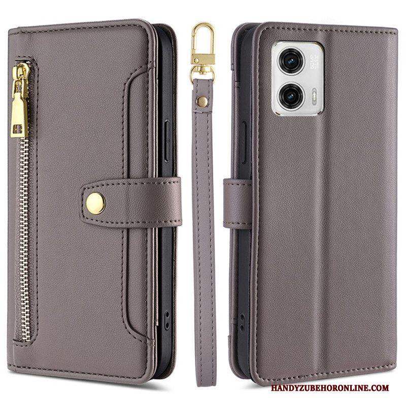 Leren Hoesje voor Moto G73 5G Portemonnee Met Schouderriem En Lanyard