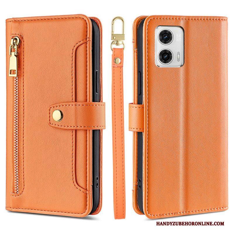 Leren Hoesje voor Moto G73 5G Portemonnee Met Schouderriem En Lanyard