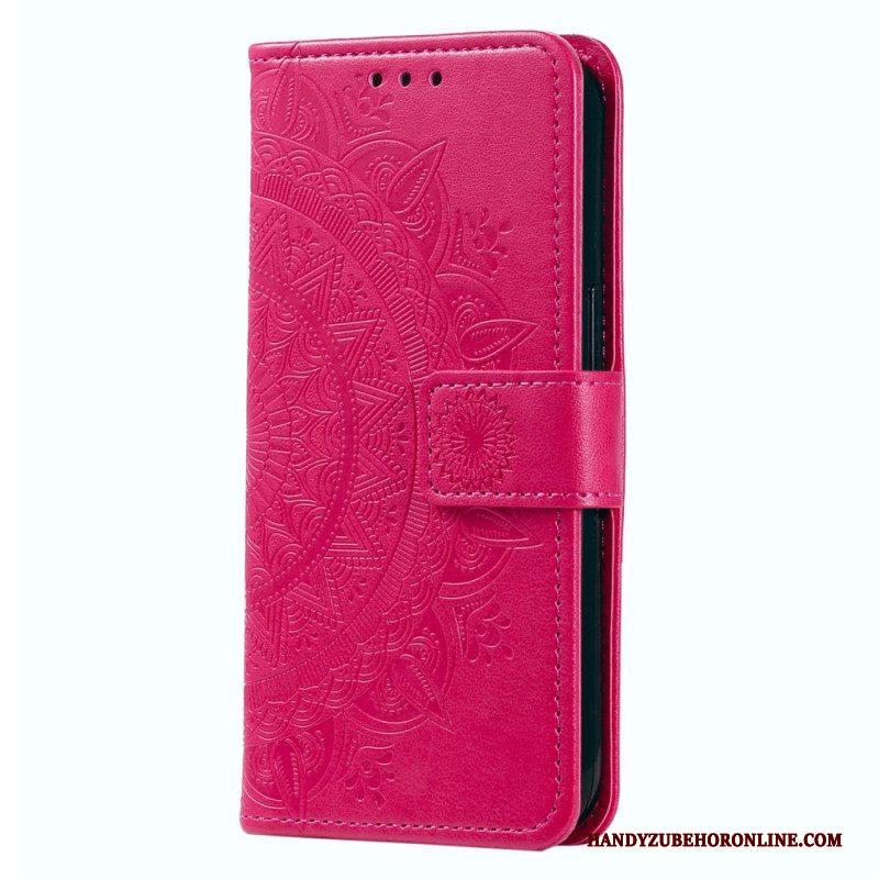 Leren Hoesje voor Motorola Edge 40 Pro Mandala Zon Met Lanyard