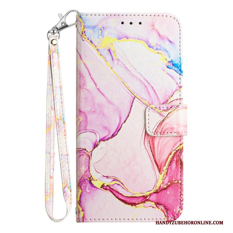 Leren Hoesje voor Samsung Galaxy A54 5G Met Ketting Marmer Strippen