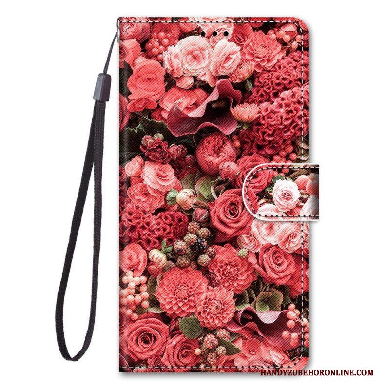 Leren Hoesje voor Samsung Galaxy M53 5G Met Ketting Riem Bloemen