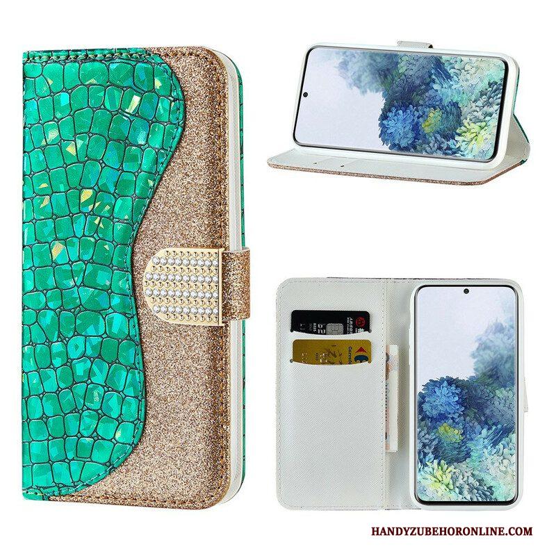 Leren Hoesje voor Samsung Galaxy S21 5G Krokodil Diamanten