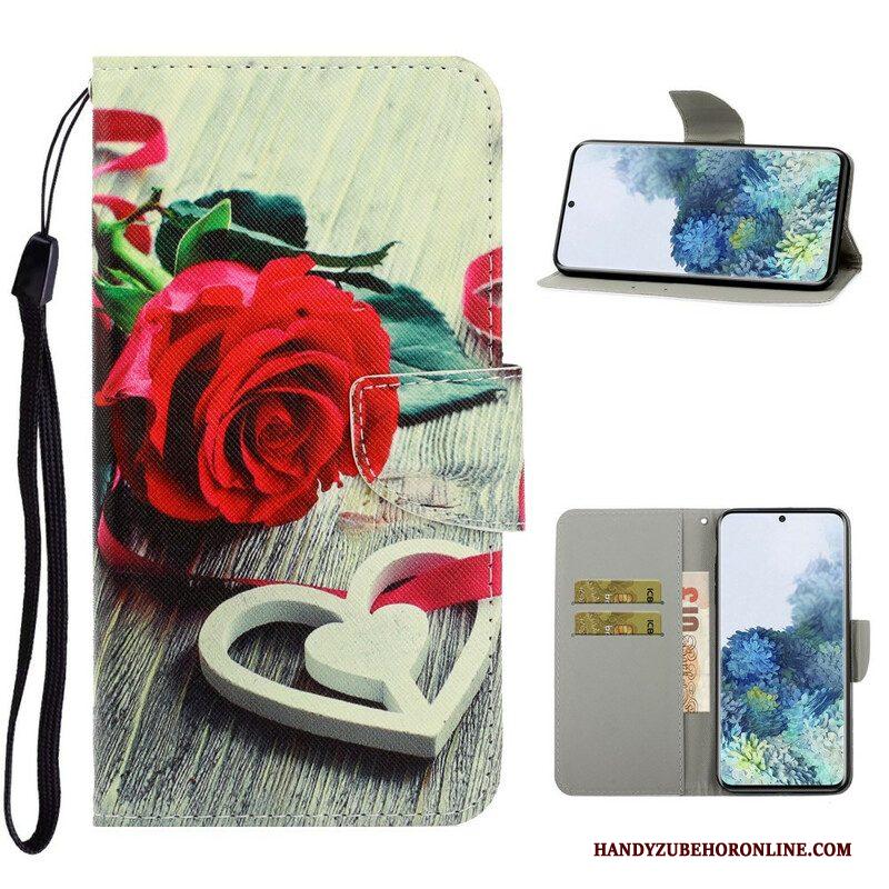 Leren Hoesje voor Samsung Galaxy S21 5G Met Ketting Kleurrijke Strappy Bloemen