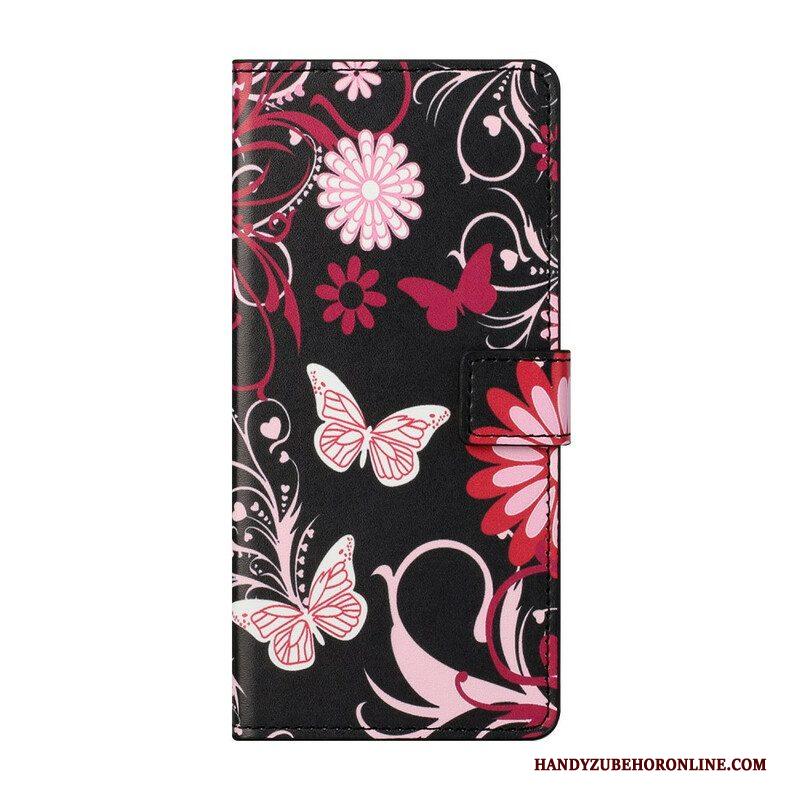 Leren Hoesje voor Samsung Galaxy S21 5G Vlinders En Bloemen