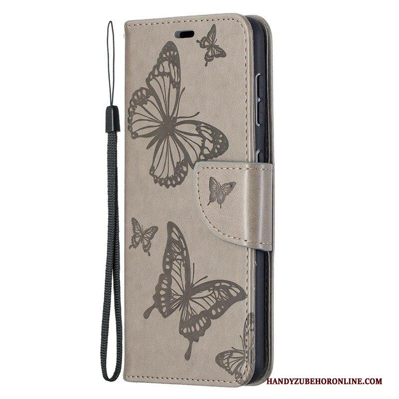 Leren Hoesje voor Samsung Galaxy S21 5G Vlinders Tijdens De Vlucht Met Lanyard