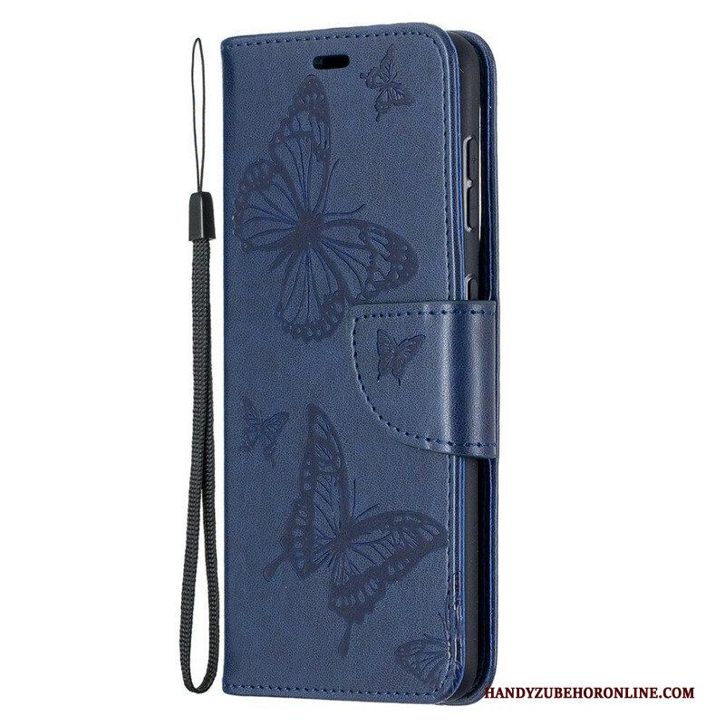 Leren Hoesje voor Samsung Galaxy S21 5G Vlinders Tijdens De Vlucht Met Lanyard