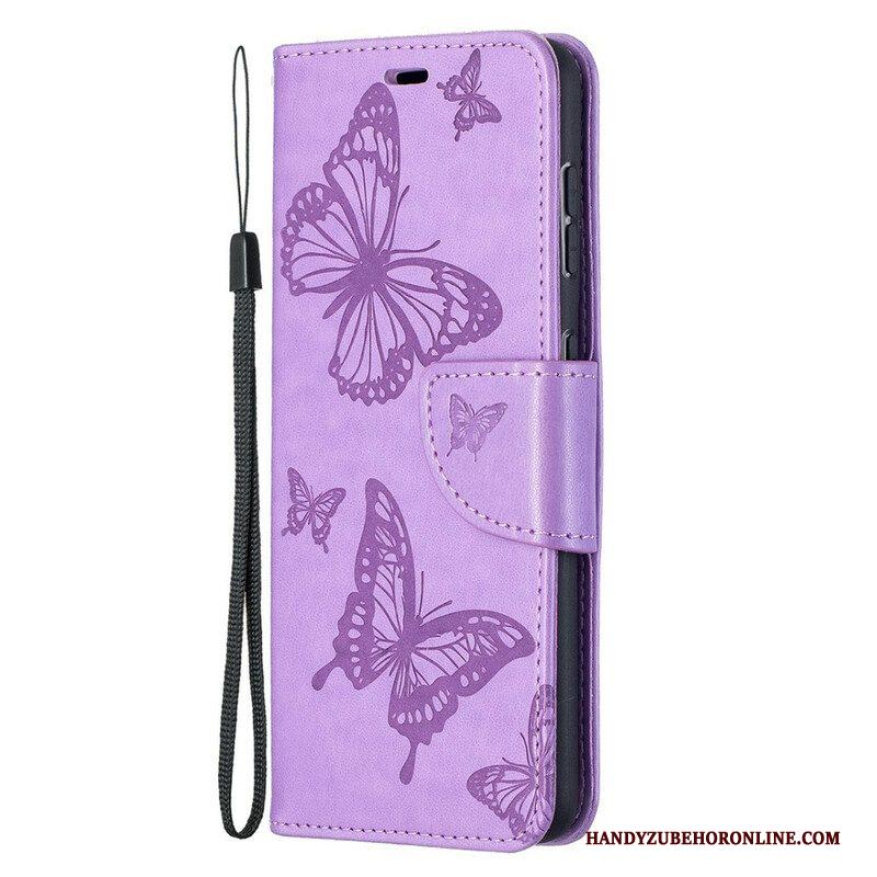 Leren Hoesje voor Samsung Galaxy S21 5G Vlinders Tijdens De Vlucht Met Lanyard