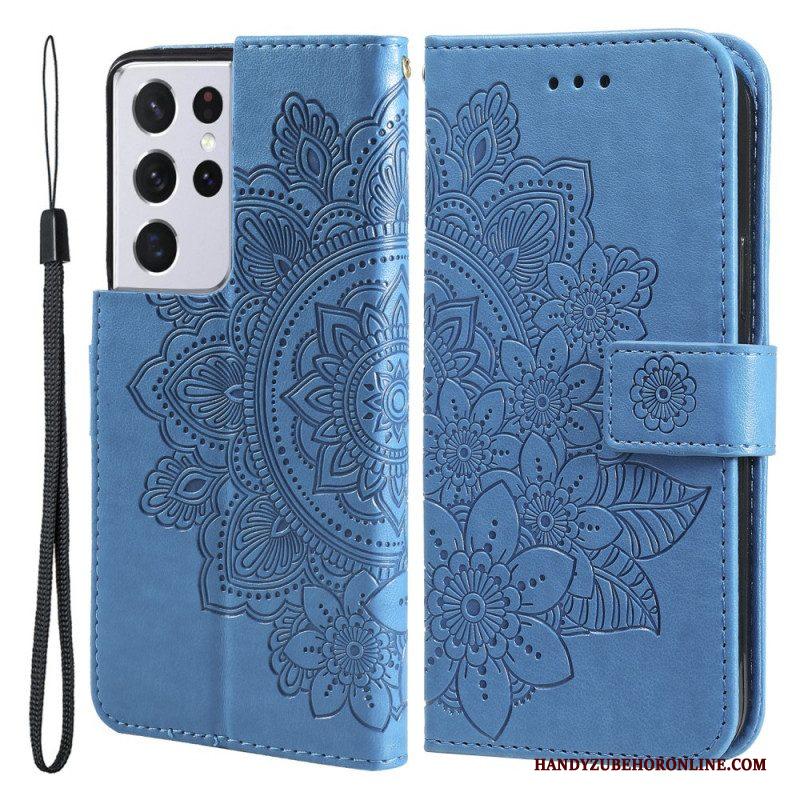 Leren Hoesje voor Samsung Galaxy S21 Ultra 5G Bloemmandala