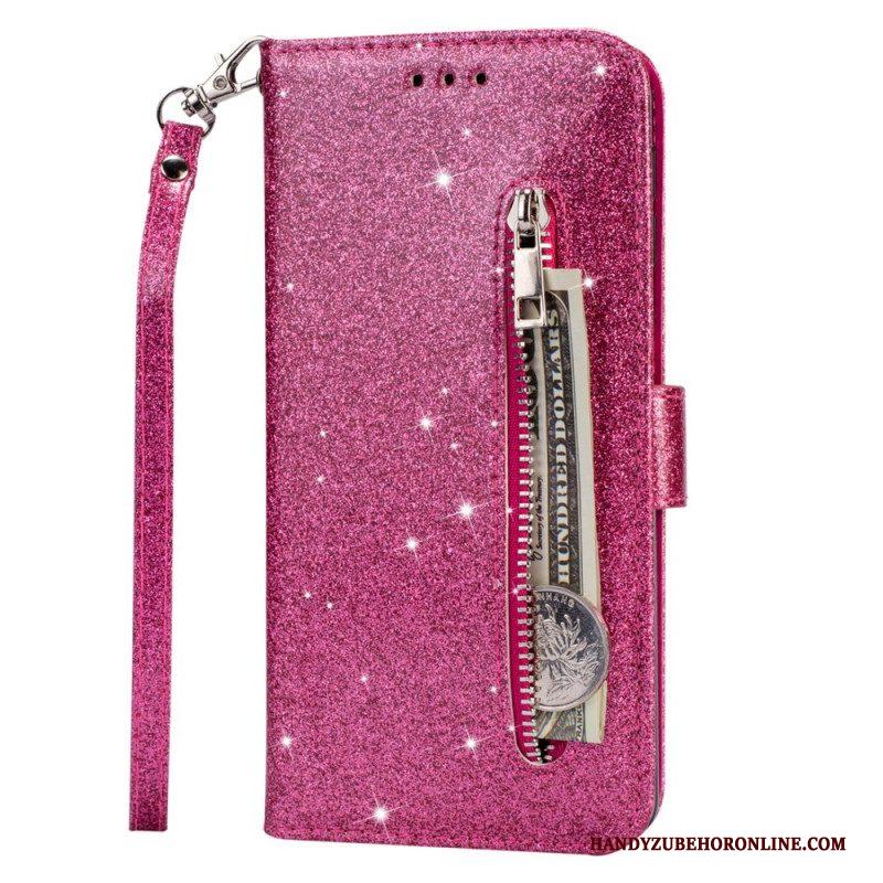 Leren Hoesje voor Samsung Galaxy S22 5G Glitter Portemonnee