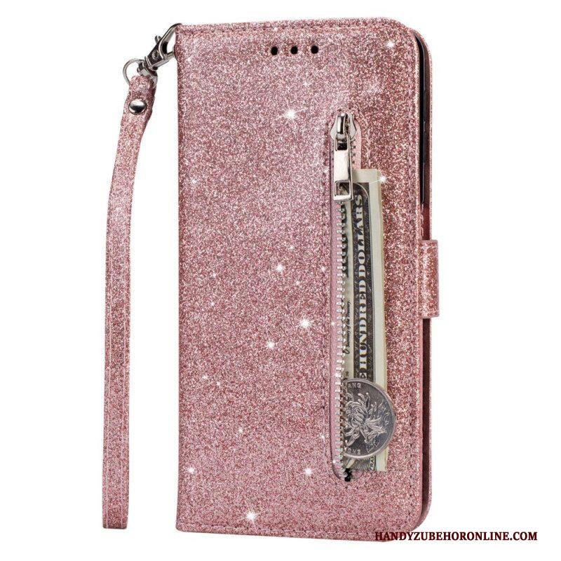 Leren Hoesje voor Samsung Galaxy S22 5G Glitter Portemonnee