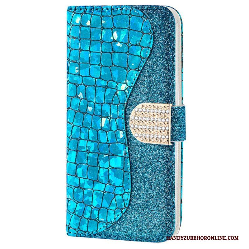 Leren Hoesje voor Samsung Galaxy S22 5G Krokodil Diamanten