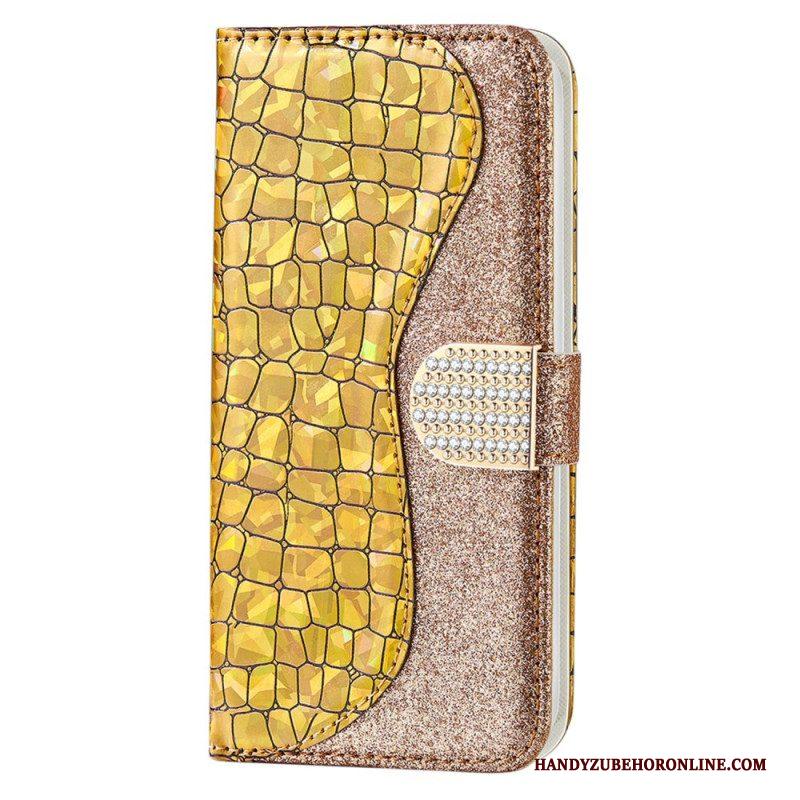 Leren Hoesje voor Samsung Galaxy S22 5G Krokodil Diamanten