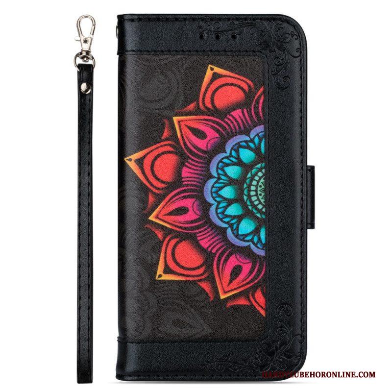 Leren Hoesje voor Samsung Galaxy S22 5G Met Ketting Bandjes Mandala Decoratie