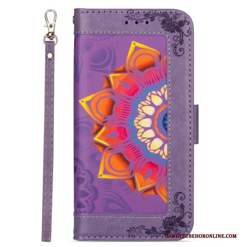 Leren Hoesje voor Samsung Galaxy S22 5G Met Ketting Bandjes Mandala Decoratie