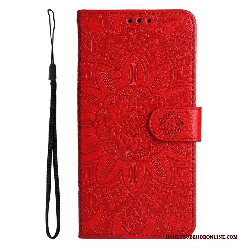 Leren Hoesje voor Samsung Galaxy S23 5G Mandala Zon Met Lanyard