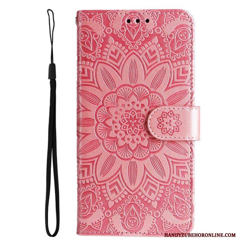 Leren Hoesje voor Samsung Galaxy S23 5G Mandala Zon Met Lanyard