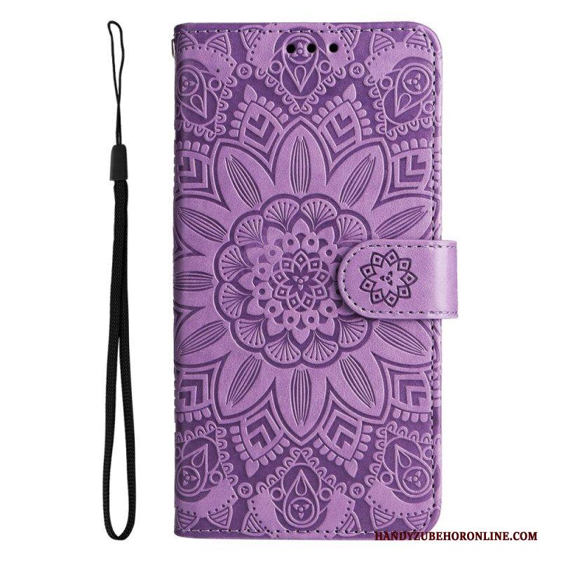 Leren Hoesje voor Samsung Galaxy S23 5G Mandala Zon Met Lanyard