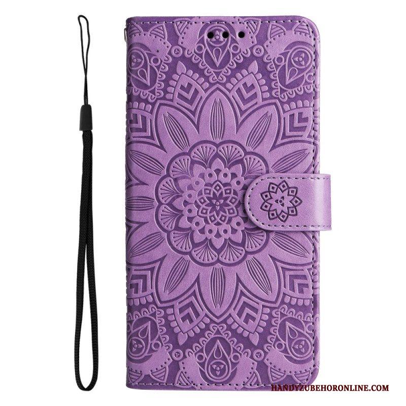 Leren Hoesje voor Samsung Galaxy S23 5G Mandala Zon Met Lanyard