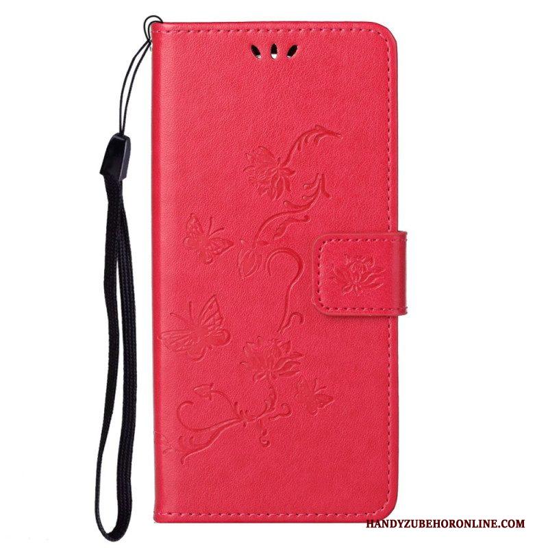 Leren Hoesje voor Samsung Galaxy S23 Plus 5G Vlinders En Bloemen