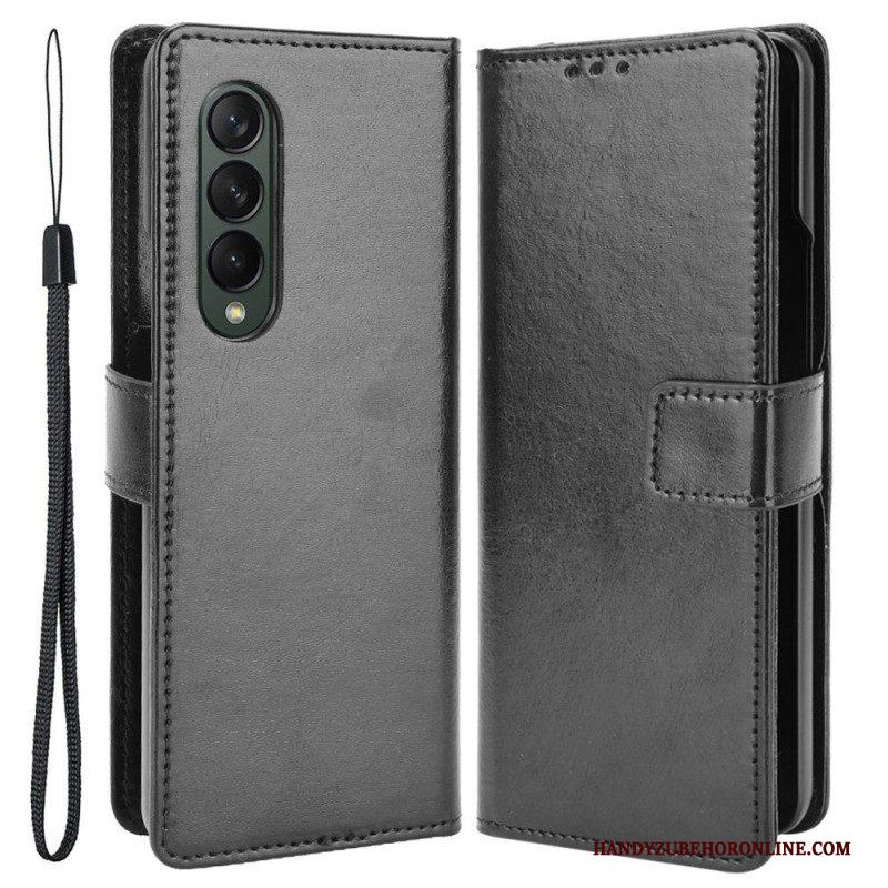 Leren Hoesje voor Samsung Galaxy Z Fold 4 Met Ketting Klassiek Glad Imitatieleer Met Bandjes