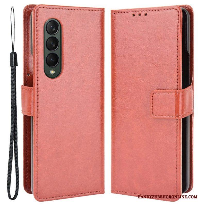 Leren Hoesje voor Samsung Galaxy Z Fold 4 Met Ketting Klassiek Glad Imitatieleer Met Bandjes