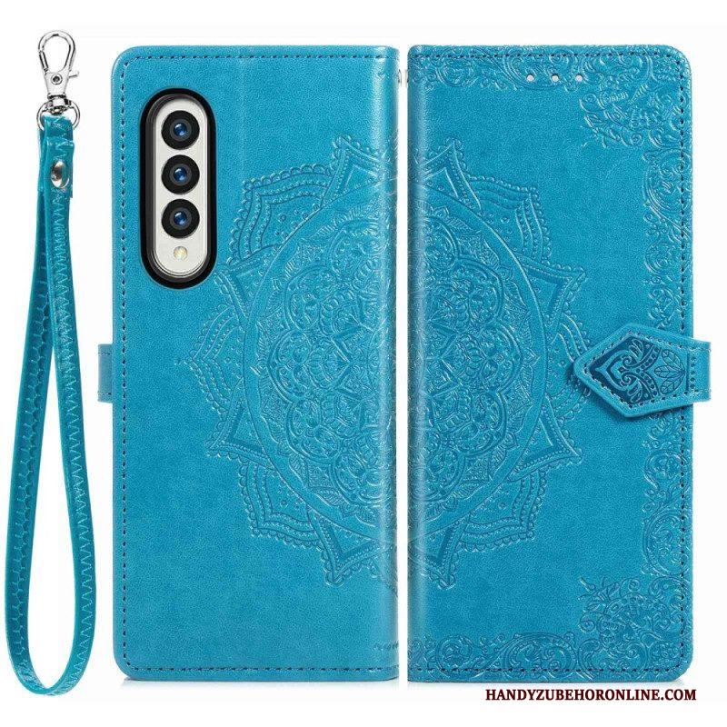 Leren Hoesje voor Samsung Galaxy Z Fold 4 Met Ketting Middeleeuwse Strappy Mandala