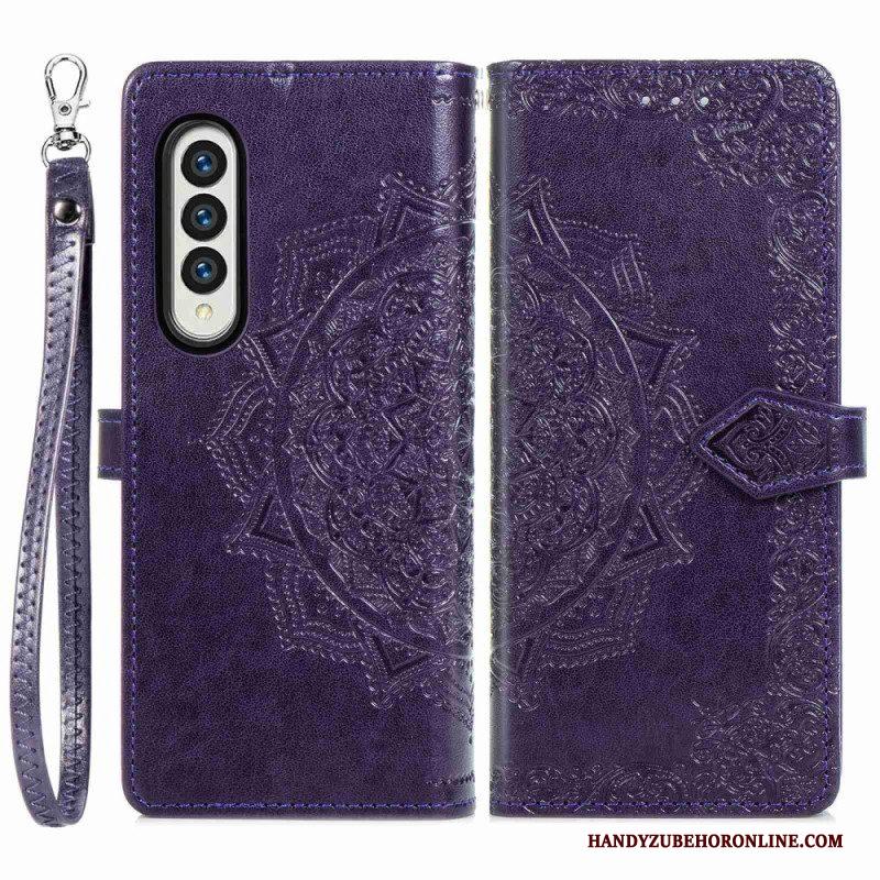 Leren Hoesje voor Samsung Galaxy Z Fold 4 Met Ketting Middeleeuwse Strappy Mandala