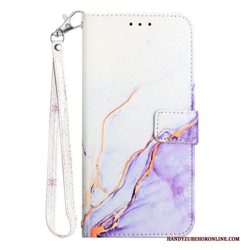 Leren Hoesje voor Sony Xperia 5 IV Marmer Met Lanyard