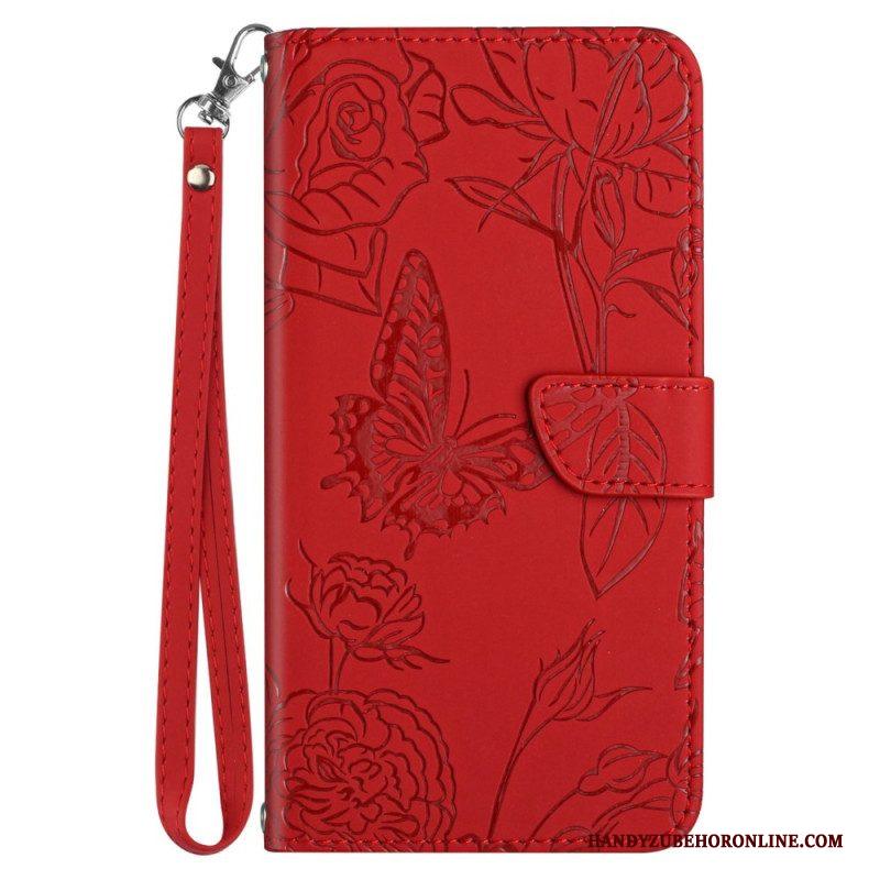 Leren Hoesje voor Sony Xperia 5 IV Vlinders Met Lanyard