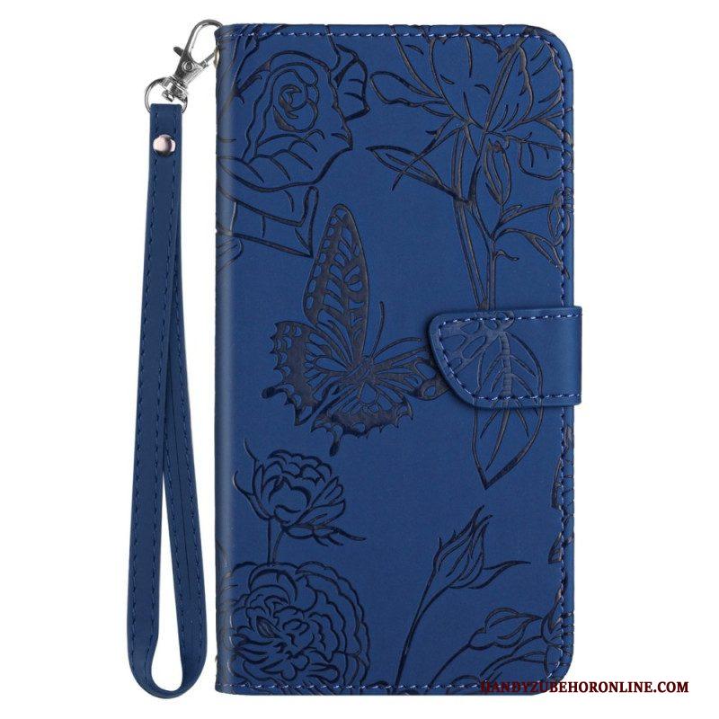 Leren Hoesje voor Sony Xperia 5 IV Vlinders Met Lanyard