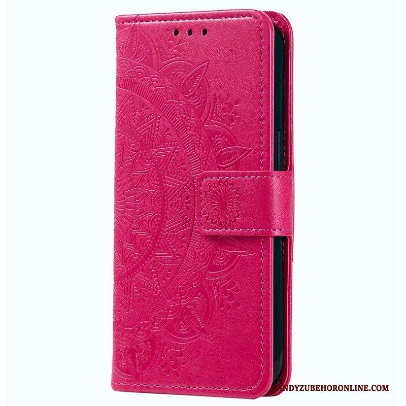 Leren Hoesje voor Xiaomi 12T / 12T Pro Mandala Zon Met Lanyard