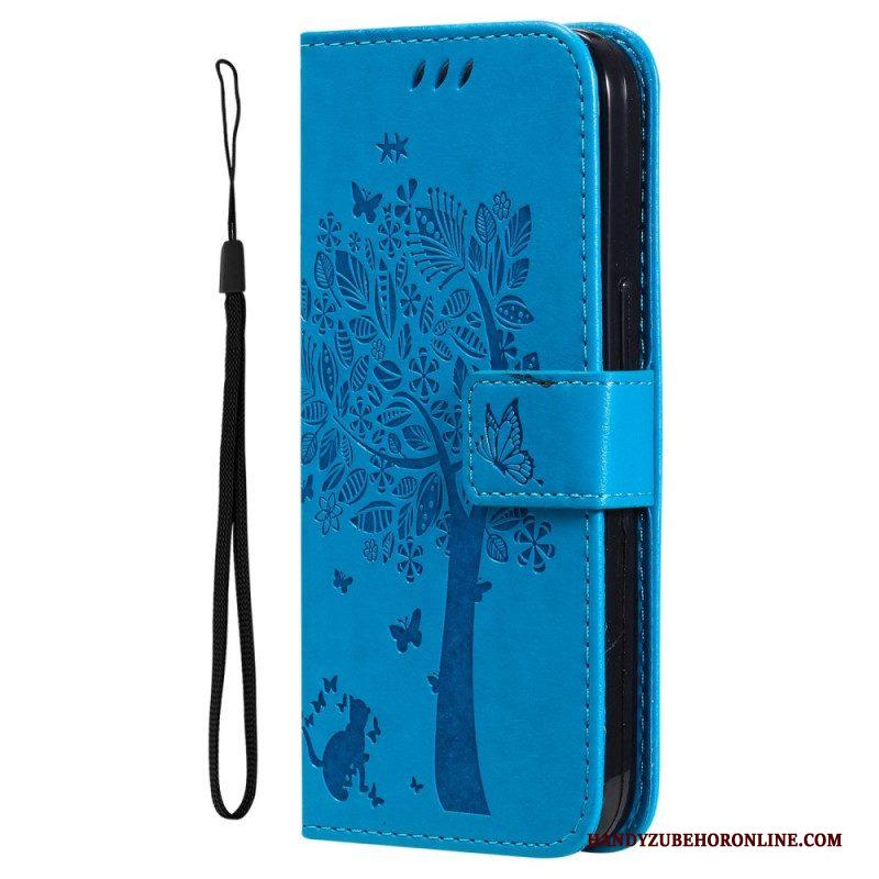 Leren Hoesje voor Xiaomi 12T / 12T Pro Met Ketting Kat Onder De String Tree