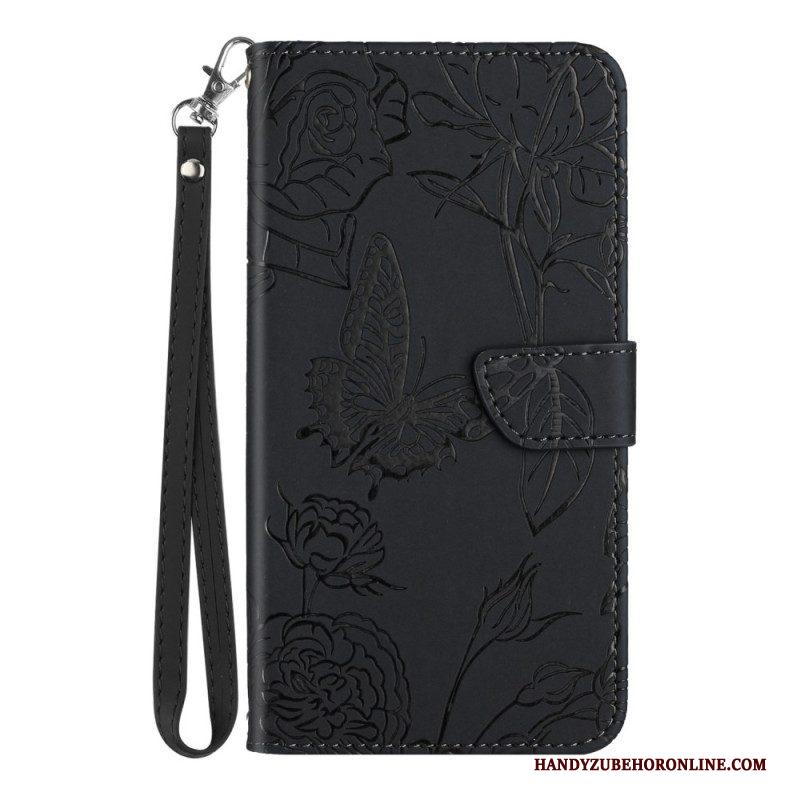 Leren Hoesje voor Xiaomi 13 Lite Vlinders En Lanyard