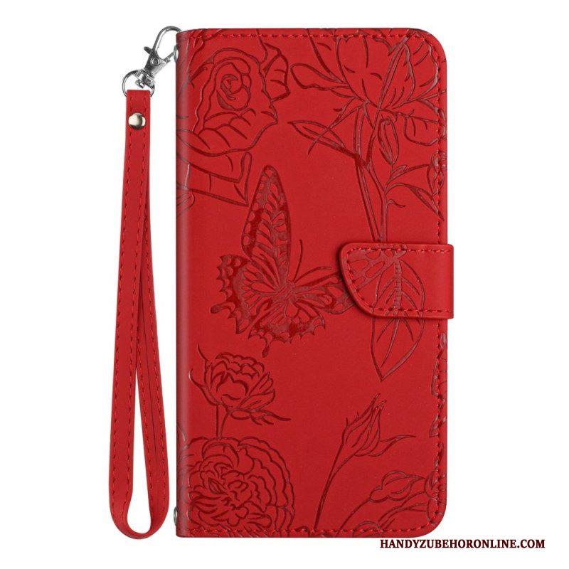 Leren Hoesje voor Xiaomi 13 Lite Vlinders En Lanyard