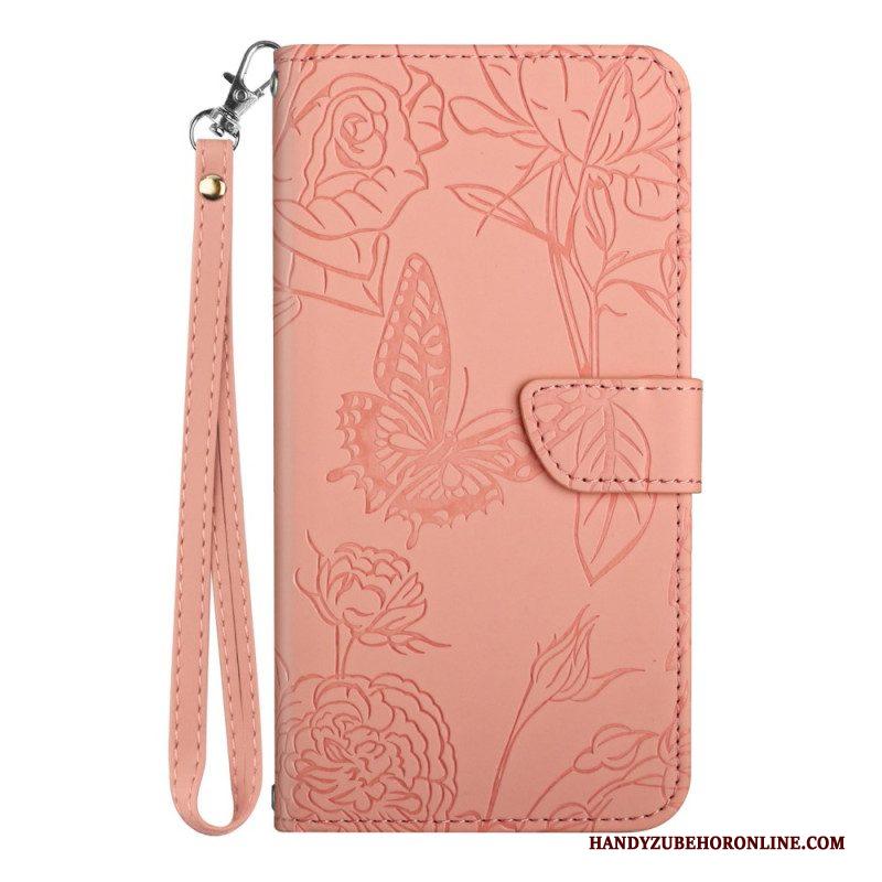 Leren Hoesje voor Xiaomi 13 Lite Vlinders En Lanyard