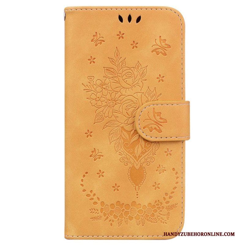 Leren Hoesje voor Xiaomi 13 Met Ketting Strappy Rozen En Vlinders