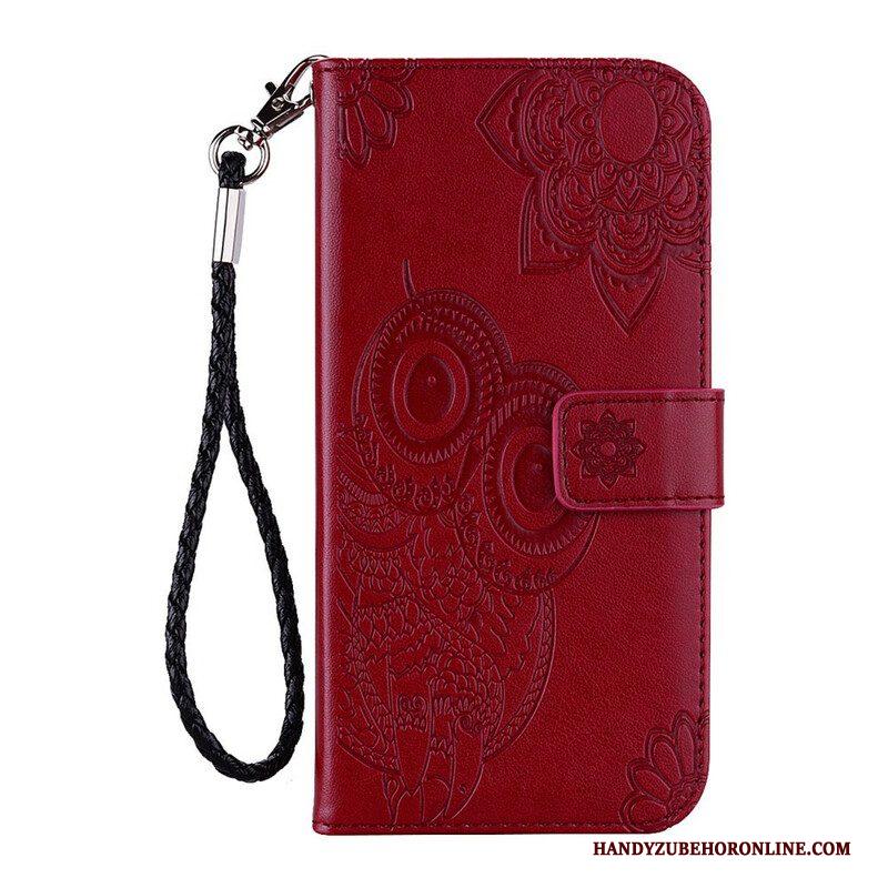 Leren Hoesje voor Xiaomi Redmi Note 10 / 10S Uil Mandala En Lanyard