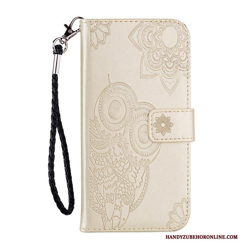 Leren Hoesje voor Xiaomi Redmi Note 10 / 10S Uil Mandala En Lanyard