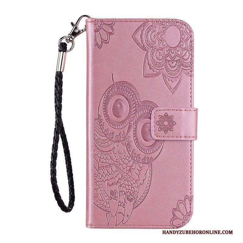 Leren Hoesje voor Xiaomi Redmi Note 10 / 10S Uil Mandala En Lanyard