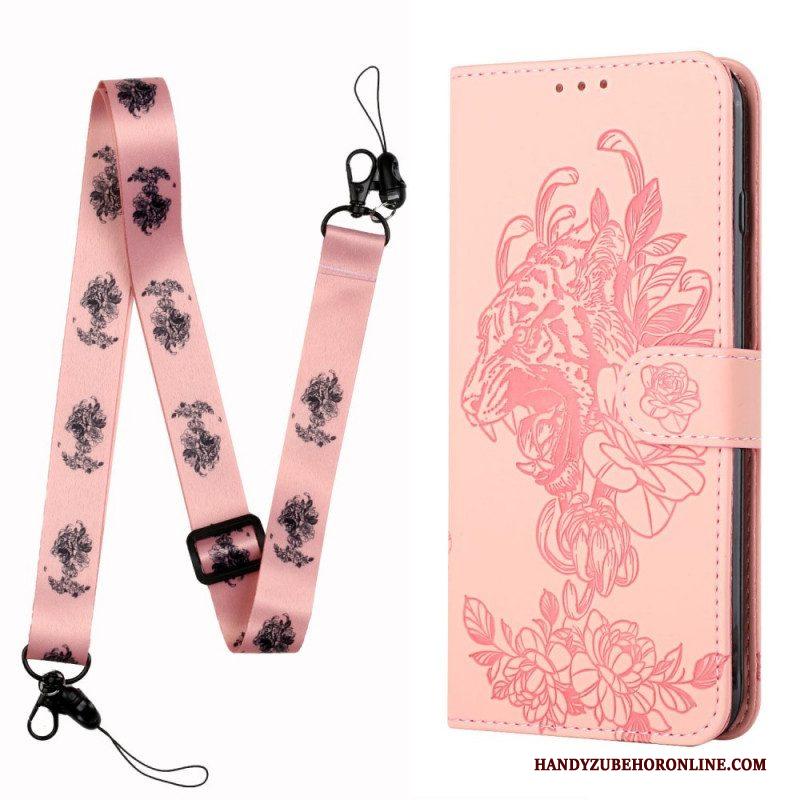 Leren Hoesje voor Xiaomi Redmi Note 10 Pro Met Ketting Barokke Strappy Tijger