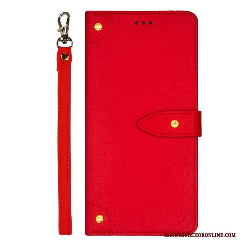 Leren Hoesje voor Xiaomi Redmi Note 12 Pro Klinknagels En Lanyard