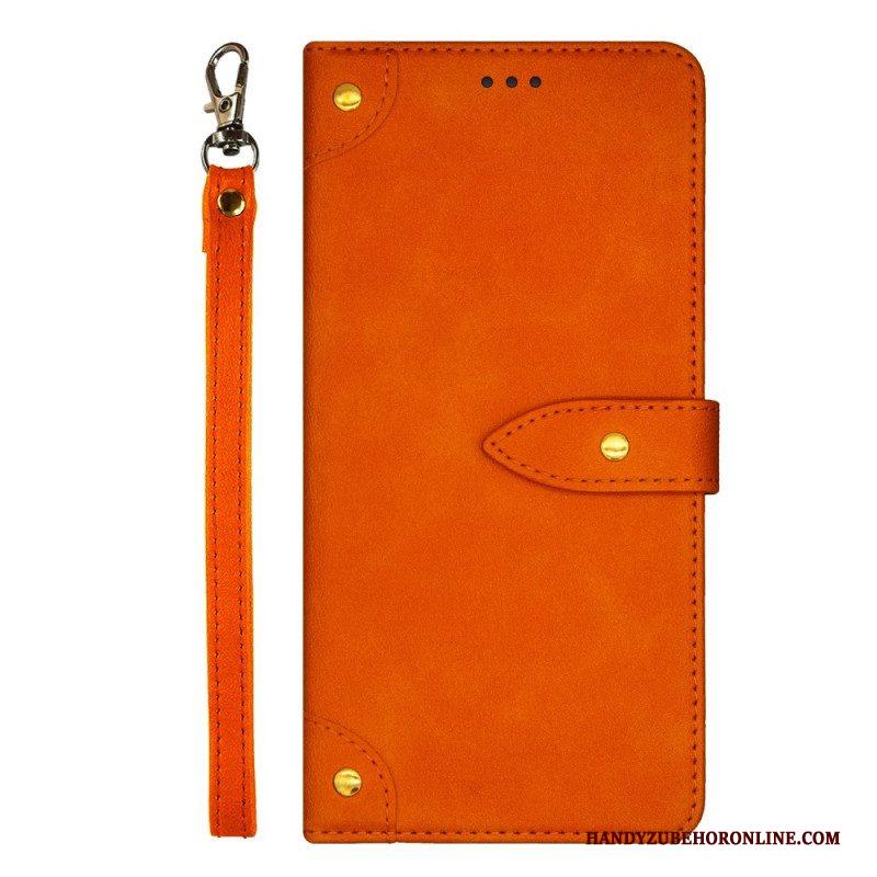 Leren Hoesje voor Xiaomi Redmi Note 12 Pro Klinknagels En Lanyard