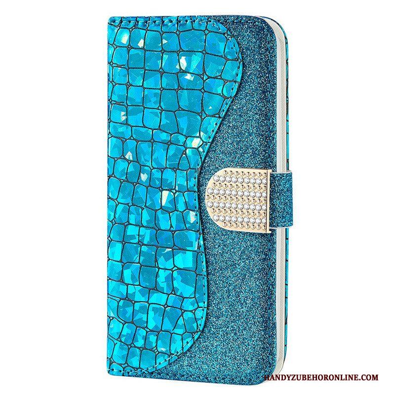 Leren Hoesje voor iPhone 13 Pro Max Krokodil Diamanten