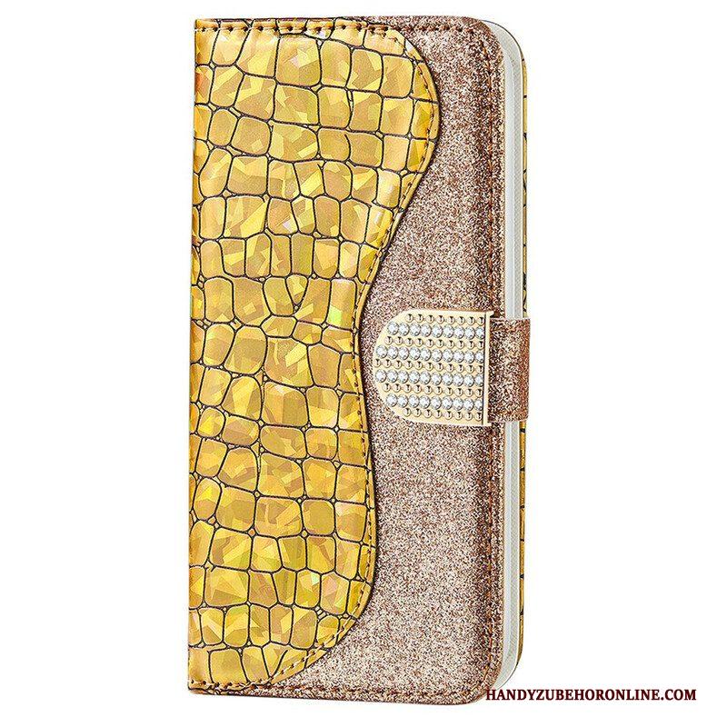 Leren Hoesje voor iPhone 13 Pro Max Krokodil Diamanten