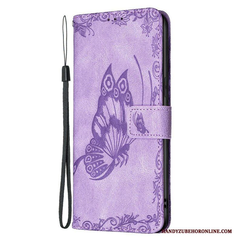 Leren Hoesje voor iPhone 13 Pro Max Met Ketting Barokke Strappy Vlinder