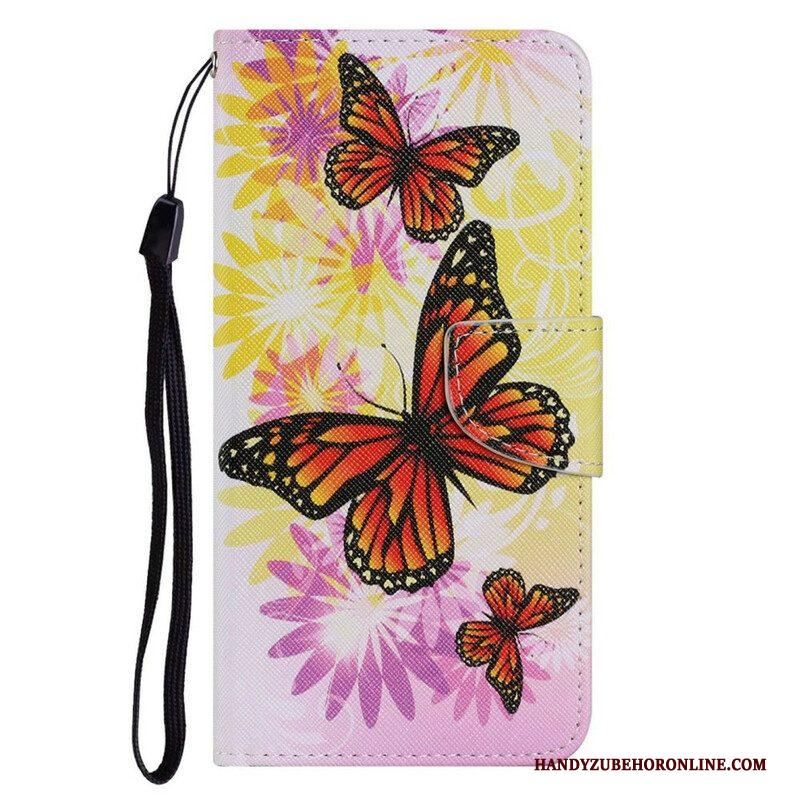 Leren Hoesje voor iPhone 13 Pro Vlinders En Zomerbloemen
