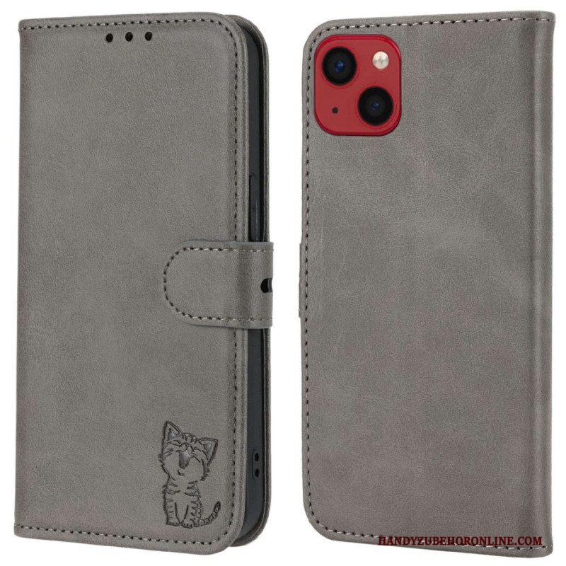 Leren Hoesje voor iPhone 14 Plus Katje