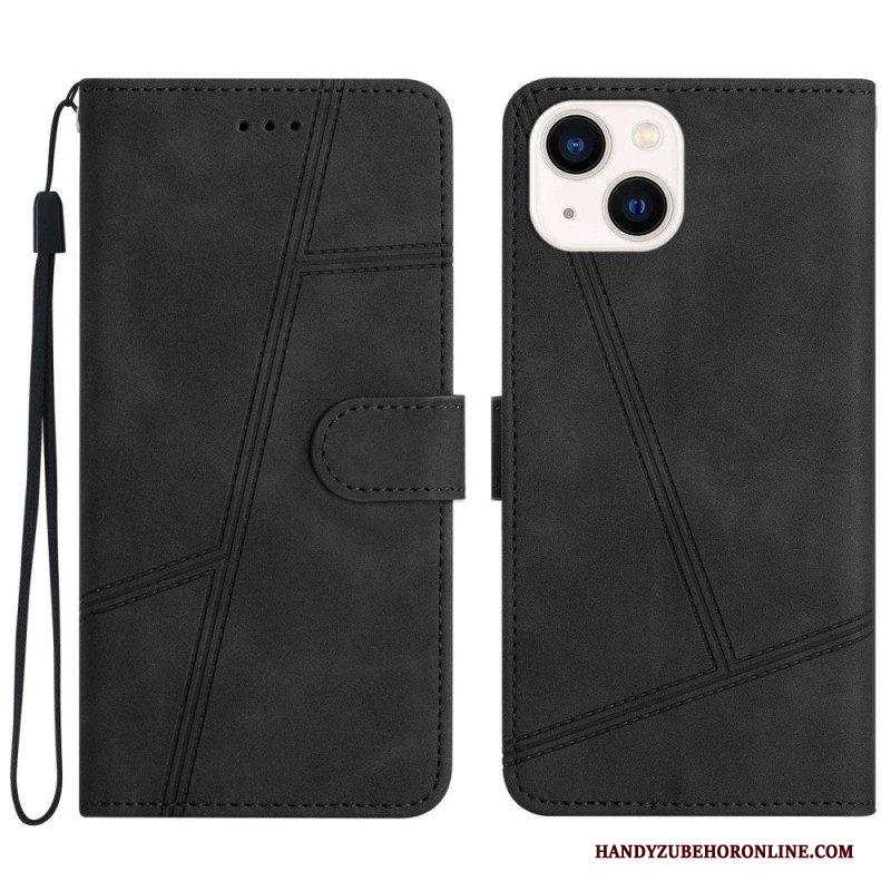 Leren Hoesje voor iPhone 14 Plus Met Ketting Strappy Met Geometrisch Stiksel In Leereffect