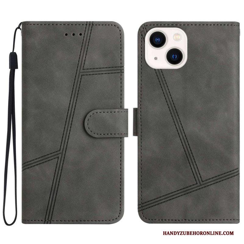 Leren Hoesje voor iPhone 14 Plus Met Ketting Strappy Met Geometrisch Stiksel In Leereffect